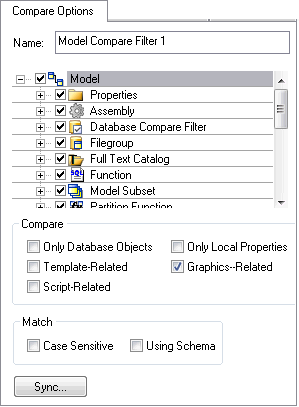 Select the types of objects and properties that you would like to compare.