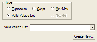 Part of the Column Check Constraint Page with Valid Values List selected