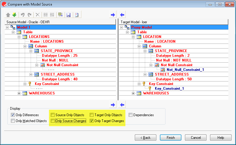 Model Compare dialog