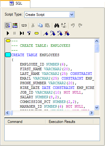 SQL Property Page with the Run Script button selected